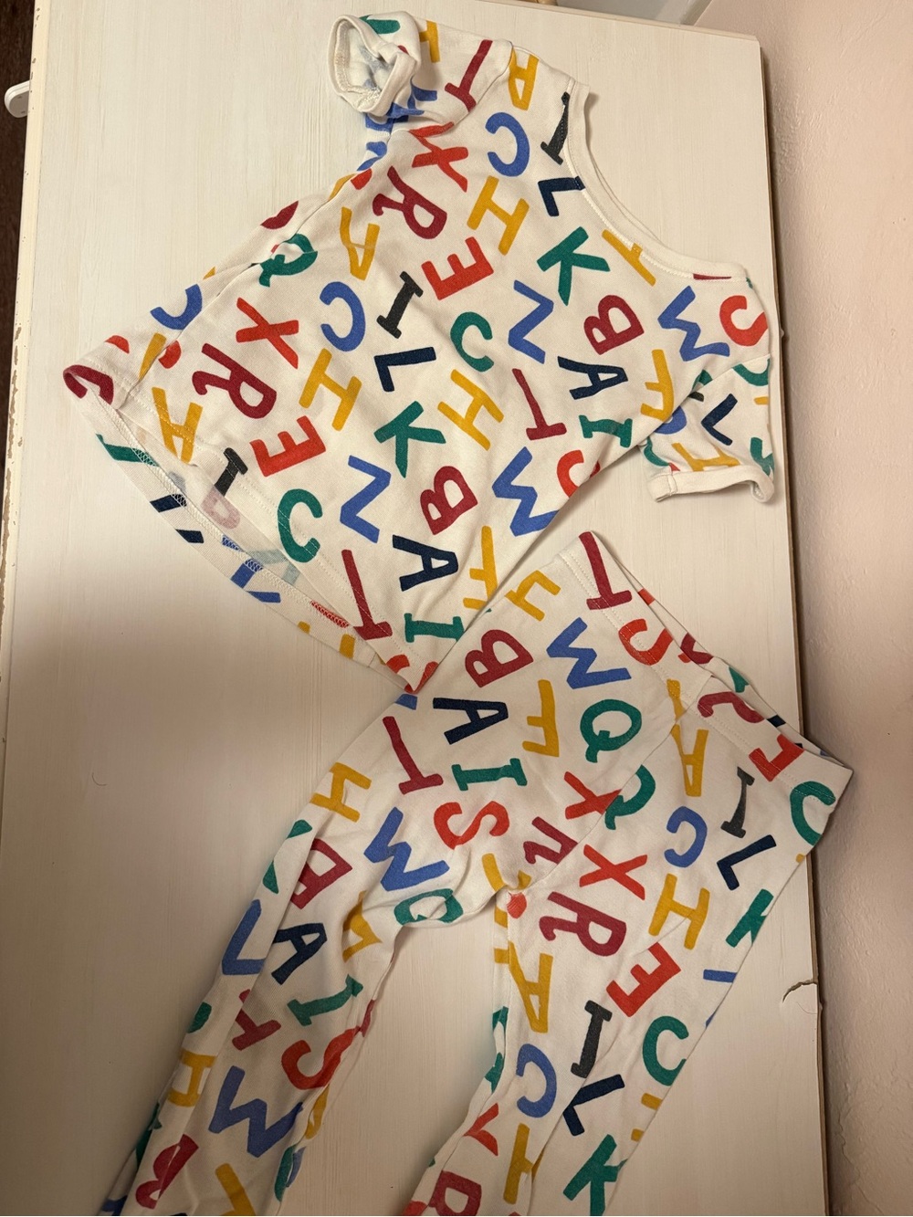 Old Navy White Kids Pajama Set with Multi-Color Alphabet Print